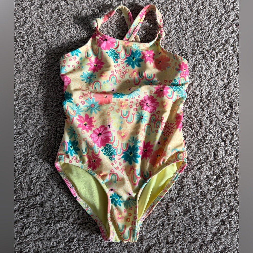 Preloved Cat & Jack Kids Swimwear - Yellow with Pink and Blue Floral